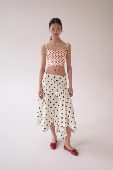 ASYMMETRIC POLKA DOT MIDI SKIRT - Ecru / Black by Zara
