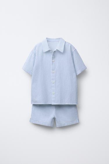 SEERSUCKER SHIRT AND BERMUDA SHORTS TOTAL LOOK - Sea green by Zara