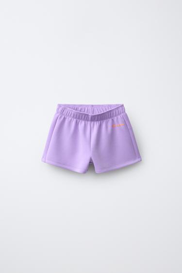 SPORTY BERMUDA SHORTS WITH RAISED SLOGAN - Mauve by Zara
