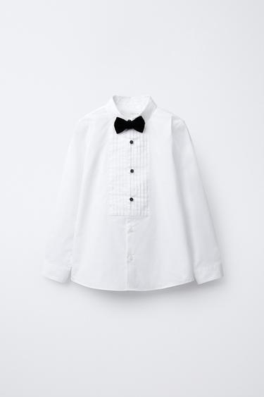 DETACHABLE VELVET BOW TIE SHIRT - White by Zara