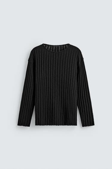 RIB KNIT OPENWORK JUMPER - Black by Zara
