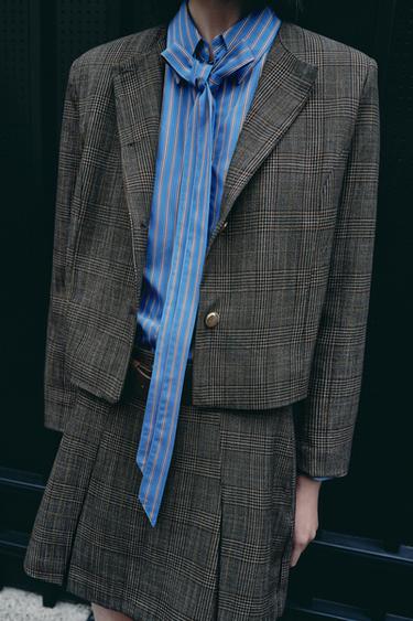 CHECK SHORT BLAZER - Grey / Tan by Zara