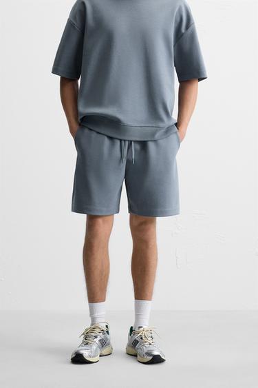 INTERLOCK TEXTURED BERMUDA SHORTS - Mid-blue by Zara