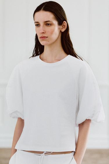 COMBINED PUFF SLEEVE T-SHIRT - White by Zara
