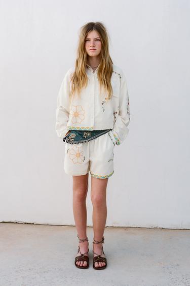EMBROIDERED COTTON/LINEN SHIRT - Ecru by Zara