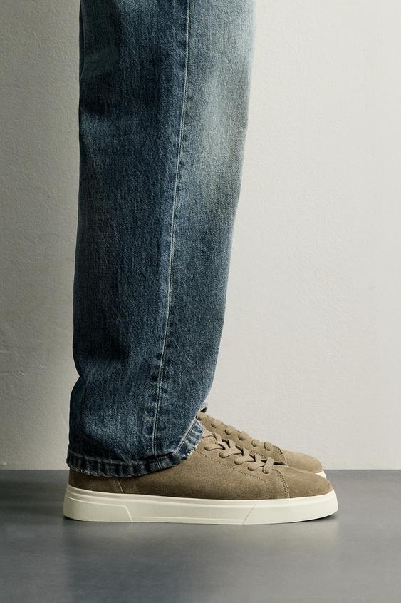 LEATHER TRAINERS - Taupe Grey by Zara - Image 0