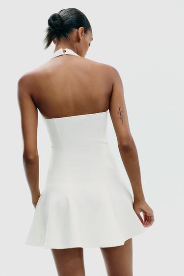 HALTER INTERLOCK SHORT DRESS - Ecru by Zara