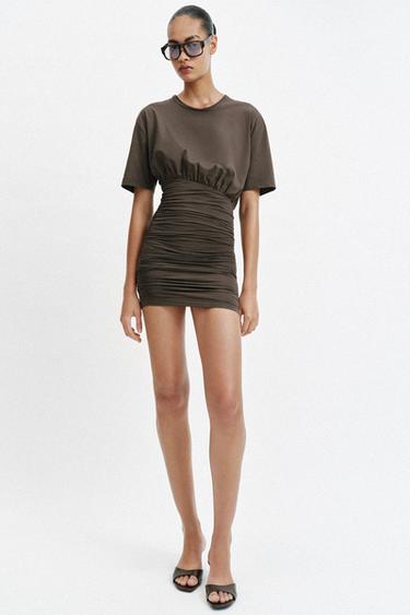 DRAPED SHORT DRESS - Dark khaki by Zara