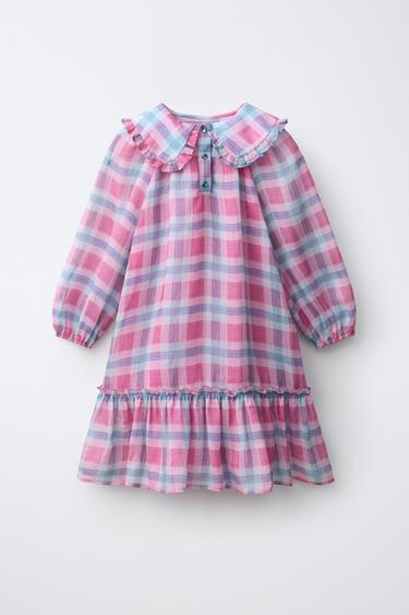 CHECKED PETER PAN COLLAR DRESS - Pink by Zara