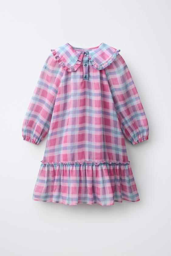 CHECKED PETER PAN COLLAR DRESS - Pink by Zara - Image 0