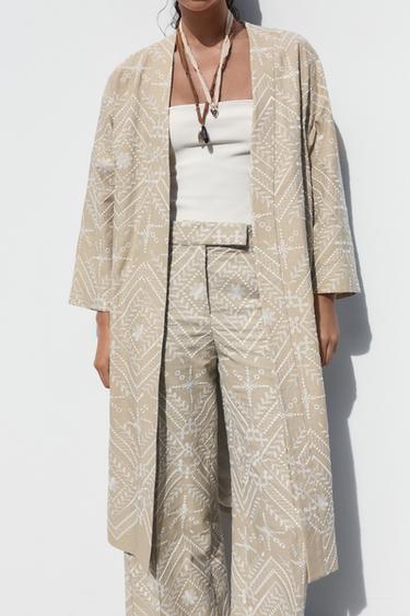 EMBROIDERED KIMONO BLAZER - Ecru / Beige by Zara