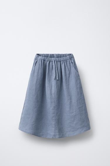 100% LINEN MIDI SKIRT - Blue by Zara - Image 0