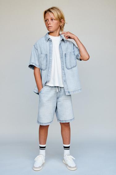 LOOSE DENIM BERMUDA SHORTS - Light blue by Zara