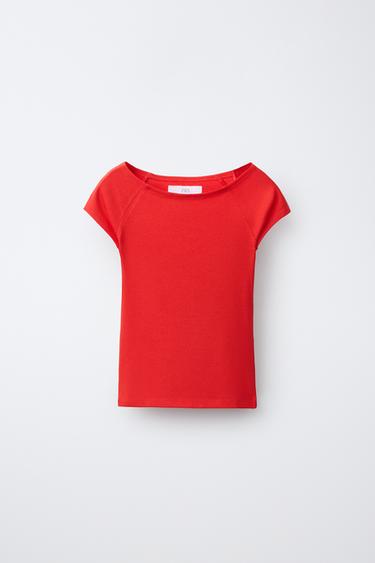 PLAIN T-SHIRT WITH MODAL - Red by Zara