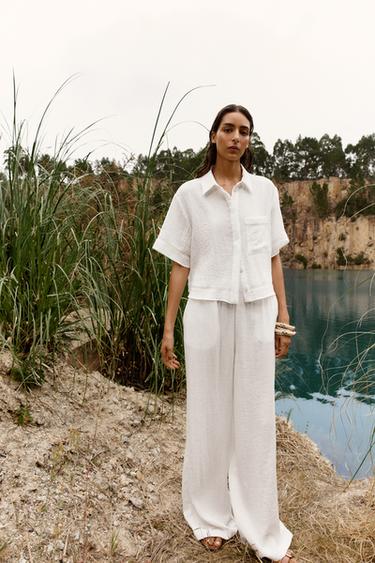 RUSTIC WIDE-LEG TROUSERS - White by Zara
