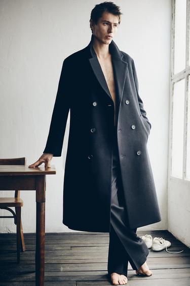DOUBLE-BREASTED WOOL BLEND COAT WITH BELT - Black by Zara
