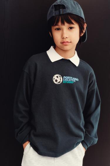 T-SHIRT WITH RAISED SLOGAN - Blue by Zara