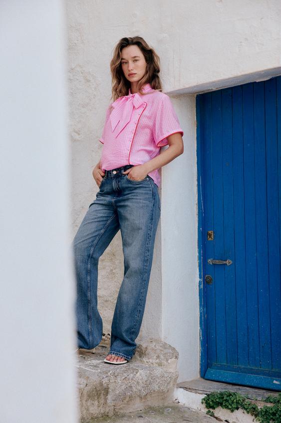 STRIPED TIE-NECK TOP - Pink by Zara - Image 0