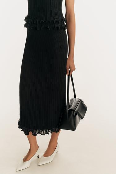 DOUBLE-LAYER KNIT MIDI SKIRT - Black by Zara