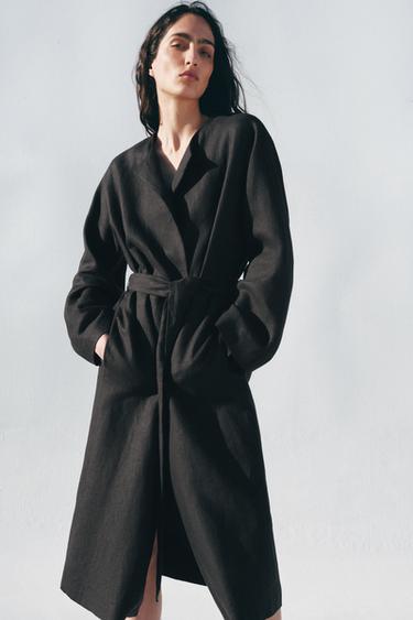 ZW COLLECTION LINEN BELTED COAT - Black by Zara