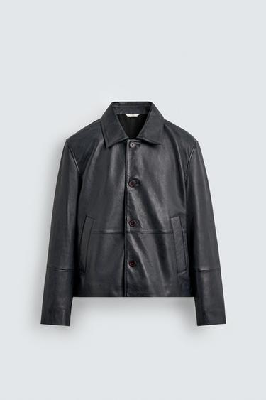 BOXY FIT LEATHER JACKET - Navy blue by Zara