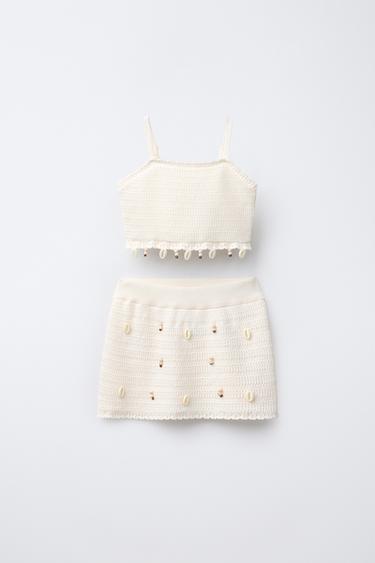 SHELL KNIT TOP AND SKIRT SET - Ecru by Zara - Image 0