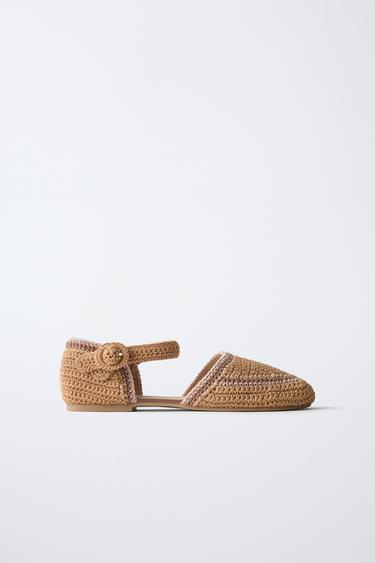 CROCHET HEEL BALLERINAS - Brown by Zara - Image 0