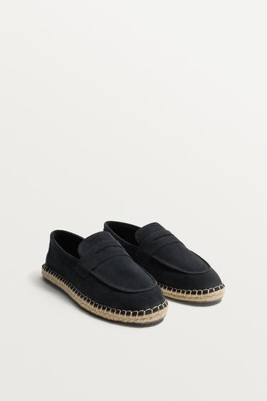 LEATHER ESPADRILLES WITH VAMP DETAIL - Navy Blue by Zara