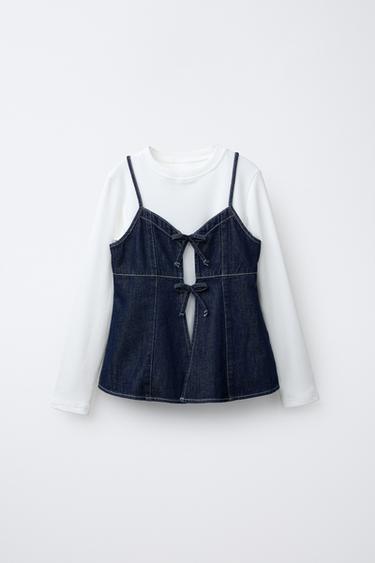DENIM TOP WITH RIBBED T-SHIRT - Blue by Zara