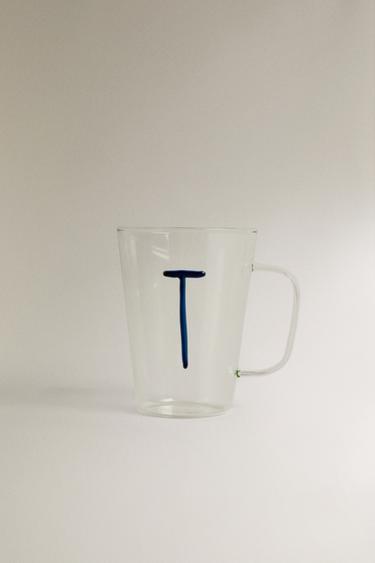BOROSILICATE MUG WITH INITIAL T - Petrol blue by Zara - Image 0