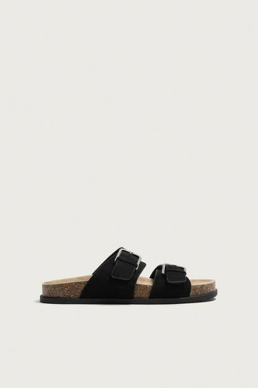 LEATHER STRAP SANDALS - Black by Zara