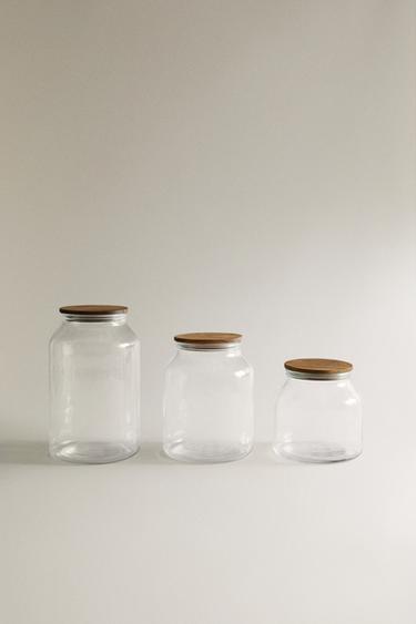 ACACIA WOOD AND GLASS STORAGE JAR - Transparent by Zara
