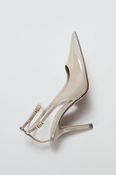 FAUX-PATENT HIGH-HEEL SLINGBACK SHOES - Taupe Grey by Zara