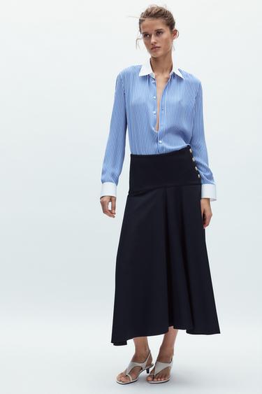 ZW COLLECTION CUMMERBUND BUTTON SKIRT - Navy blue by Zara