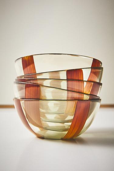 STRIPED GLASS BOWL - Brown by Zara