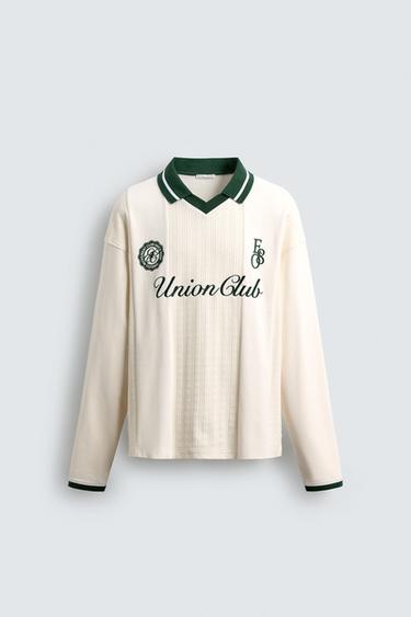 RETRO FOOTBALL EMBROIDERED JACQUARD POLO SHIRT - Oyster-white by Zara
