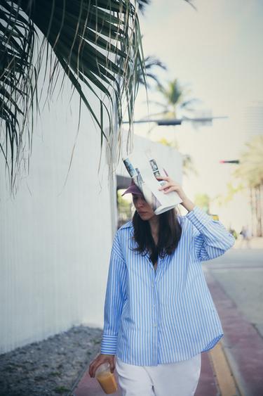 BASIC POPLIN SHIRT - Blue/White by Zara