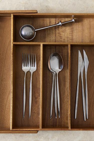 EXTENDIBLE WOODEN CUTLERY TRAY - Light beige by Zara