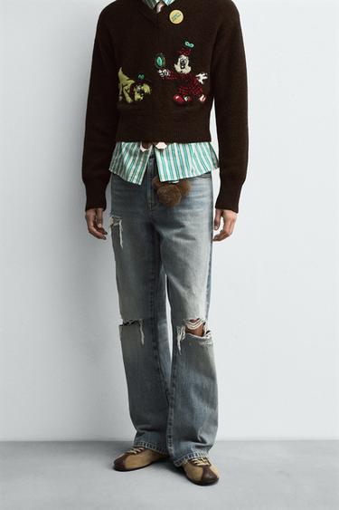 RIPPED FLARE FIT JEANS HARRY LAMBERT FOR ZARA X DISNEY - Blue by Zara