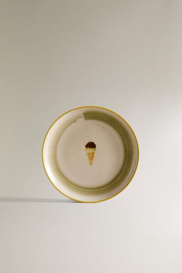 STONEWARE ICE CREAM DESSERT PLATE - Green marl by Zara