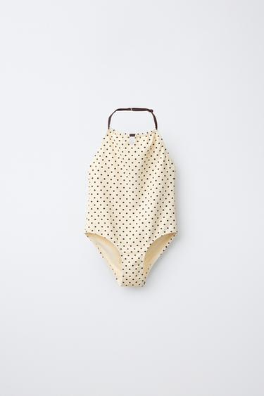 AGES 6-14 / POLKA DOT HALTER SWIMSUIT - Ecru by Zara