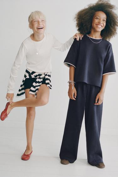 WIDE-LEG INTERLOCK TROUSERS - Navy blue by Zara