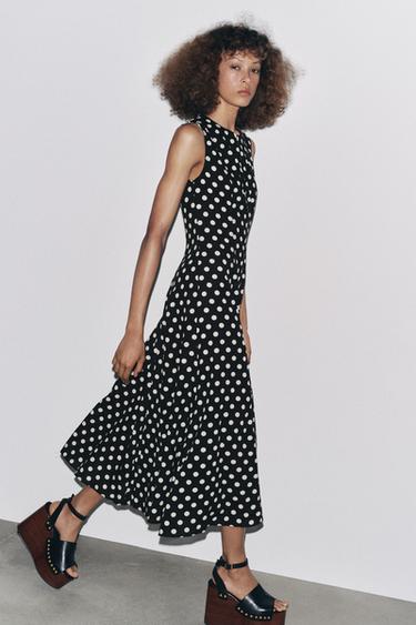 ZW COLLECTION POLKA DOT MIDI DRESS - Black / White by Zara