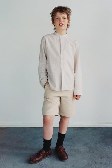 STRIPED COTTON AND LINEN SHIRT - Light beige by Zara