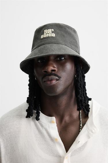 CONTRAST EMBROIDERY BUCKET HAT - Black by Zara - Image 0