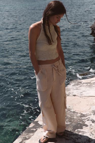 KNITTED HALTER TOP - Ecru by Zara