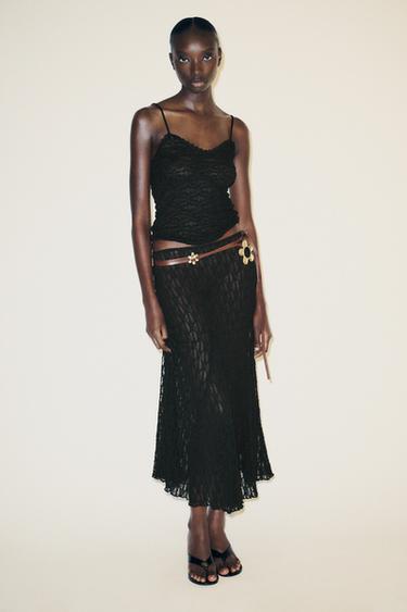 FLARED LACE MAXI SKIRT - Black by Zara