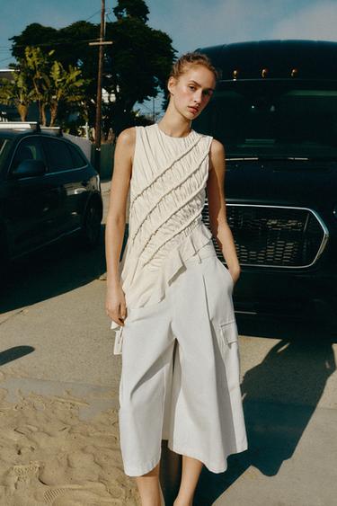 ASYMMETRIC GATHERED TOP - Oyster-white by Zara