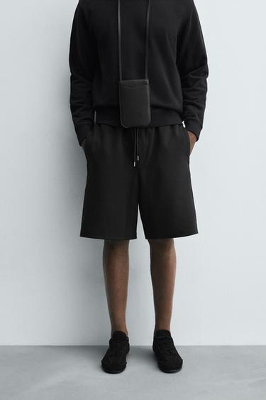 INTERLOCK BERMUDA SHORTS WITH LABEL - Black by Zara