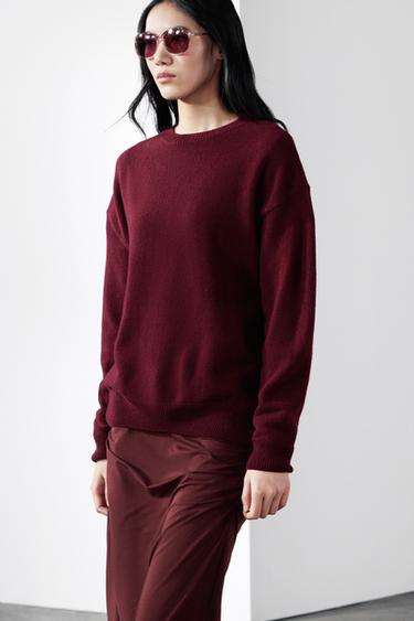 PLAIN CASHMERE AND WOOL SWEATER - Burgundy by Zara